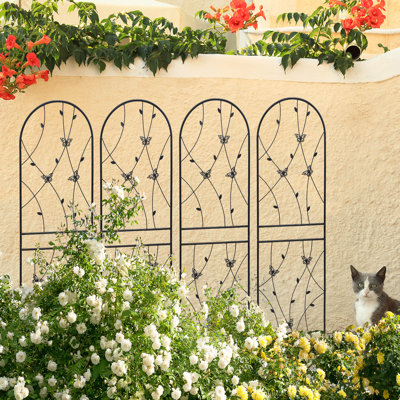 Treillis de jardin en métal 180 x 50 cm, antirouille, ensemble de 4, noir, support pour plantes d'extérieur, installation facile, support pour fleurs grimpantes antirouille, à assembler