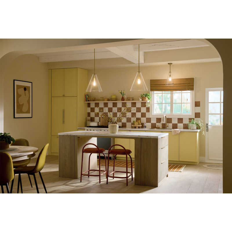 15.5" 1-Light Cone Pendant with Clear Glass, Natural Brass