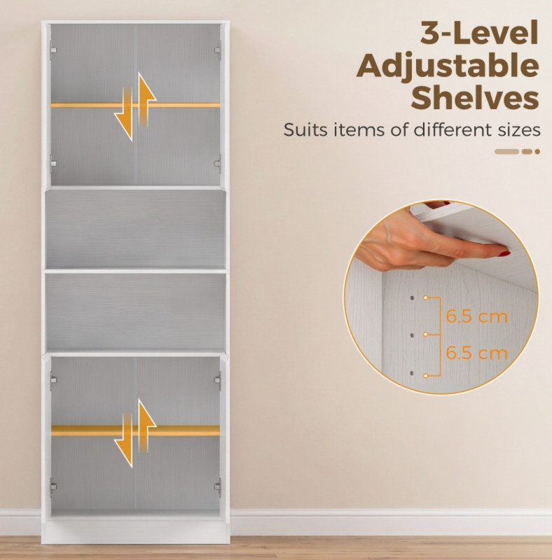 170 cm Kitchen Pantry Cabinet, Freestanding Storage Cabinet with Soft-Close Hinges, White Wood Effect