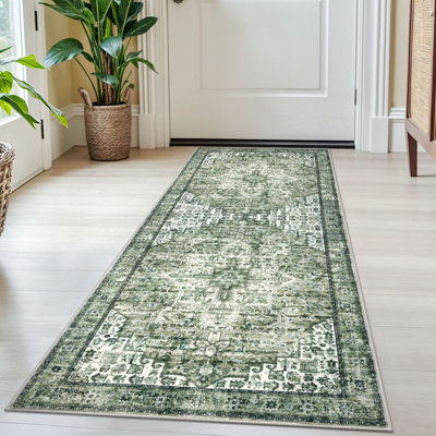 Washable Oriental  Area Rugs Non slip Green Rugs