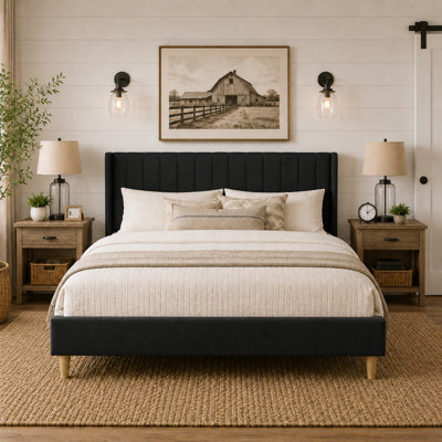 Eriksay Low Profile Upholstered Platform Bed with Wingback Headboard