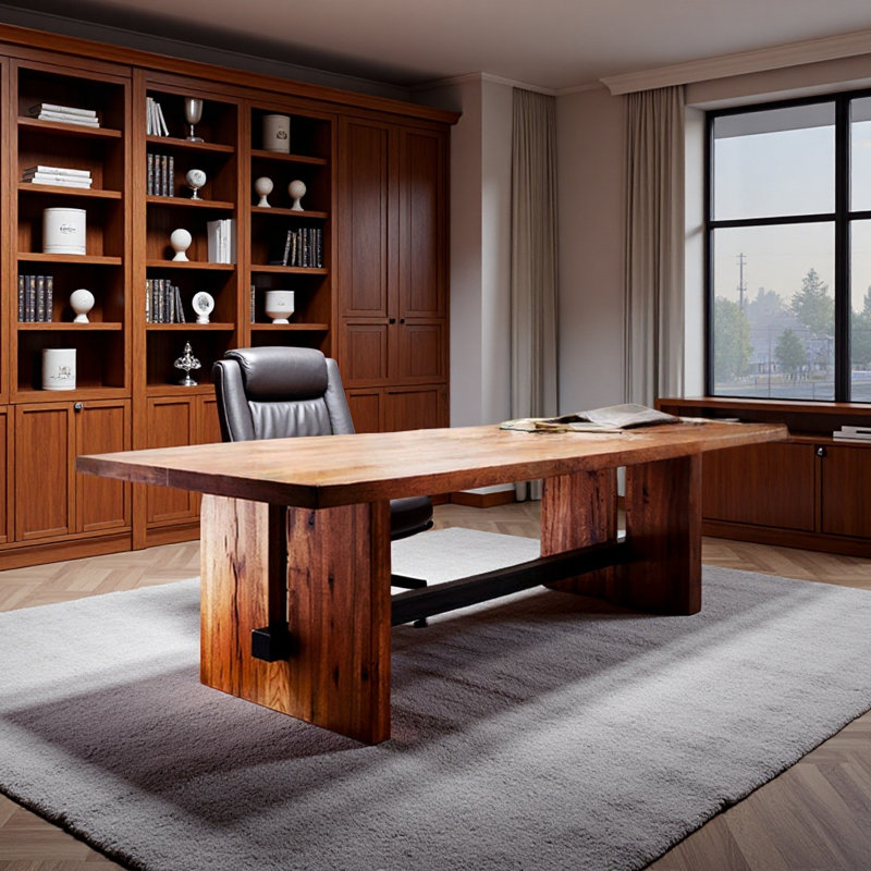 Table de bureau rectangulaire en bois massif de couleur chêne, H 29,53 po x l 70,87 po x P 31,50 po