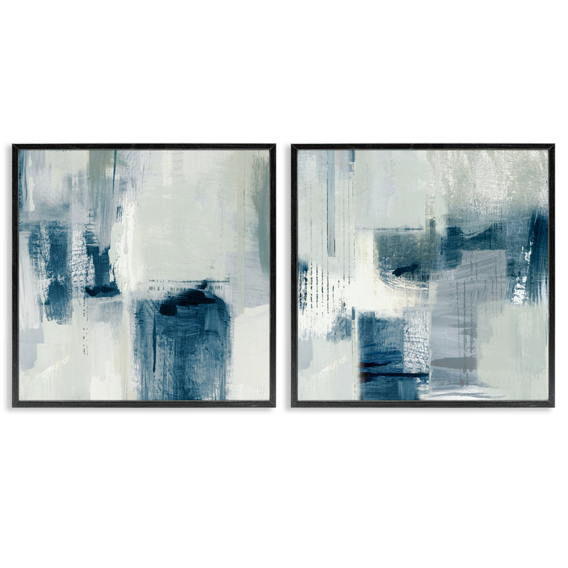 «Blue Tone Brush Strokes», ensemble de 2 impressions encadrées, par Susan Jill, H 17 po x l 34 po