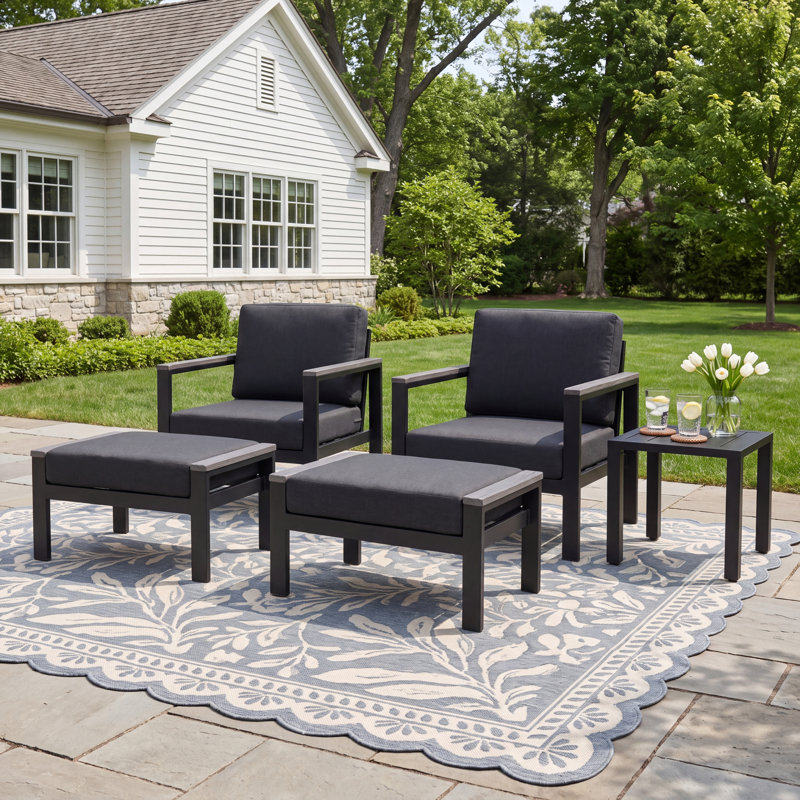 Townsend Patio Chair Sunbrella® Cushions and Ottoman, Canvas Black Sunbrella® Canvas