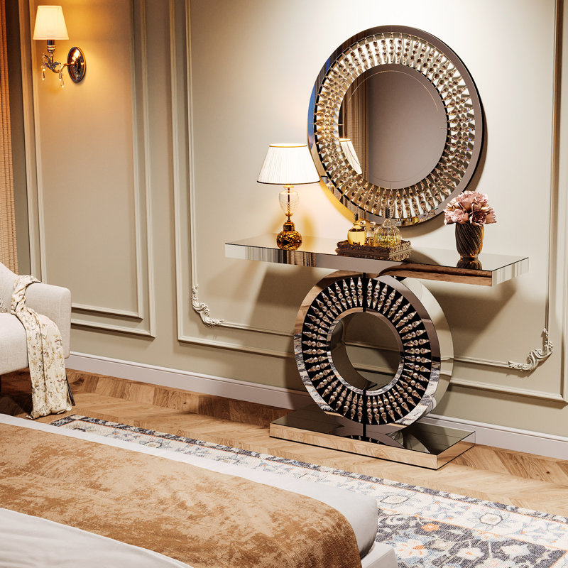 43.3-Inch Mirrored Console Table, Modern Entryway Table With Thickened Mirror Finish Tabletop