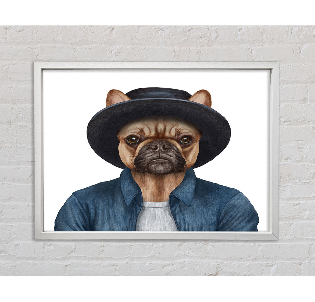 Französische Bulldogge Hut Hund - Einzelner Bilderrahmen Kunstdrucke auf Leinwand