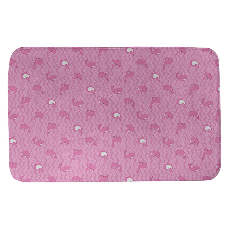 Tapis pour salle de bain katelyn elizabeth baleines Avicia, l 21 po x L 34 po, Rose