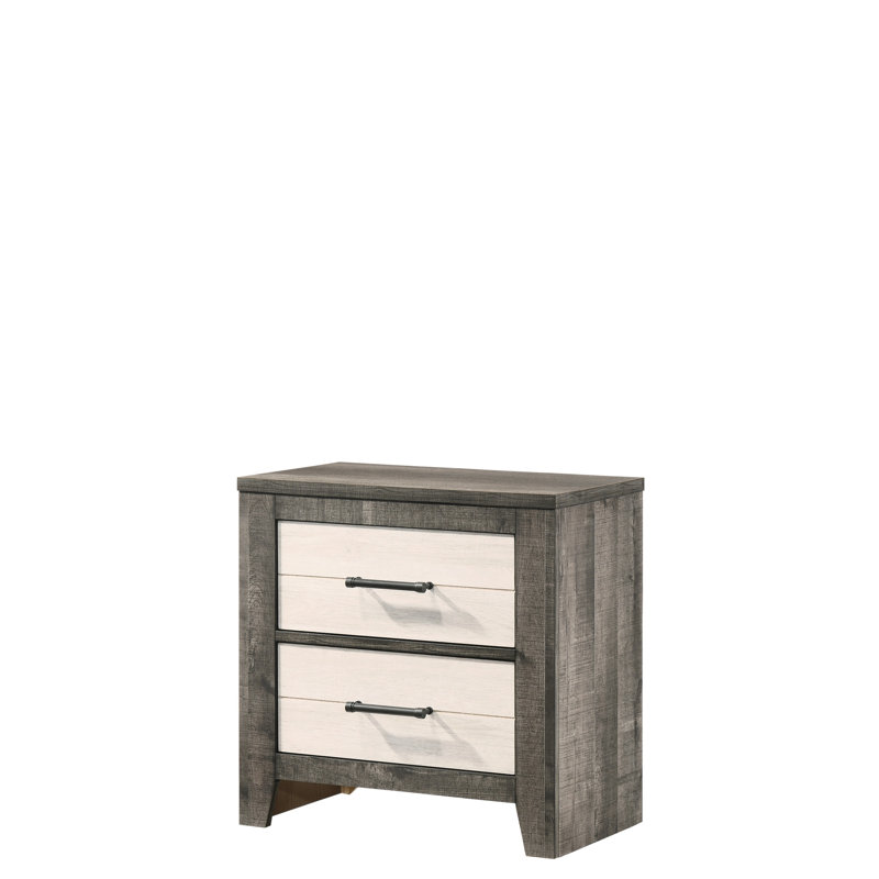Table de chevet contemporaine pour chambre à coucher, 1 table de chevet, 2 tiroirs avec poignées en métal et table de chevet bicolore gris beige