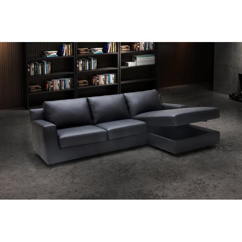 Mukai Upholstered L-Shaped Sectional, Right Hand Facing, Black Genuine Leather