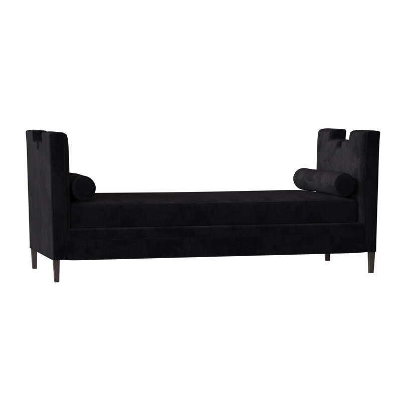 Banc rembourré Ida, Velours performance Bella noir, Espresso