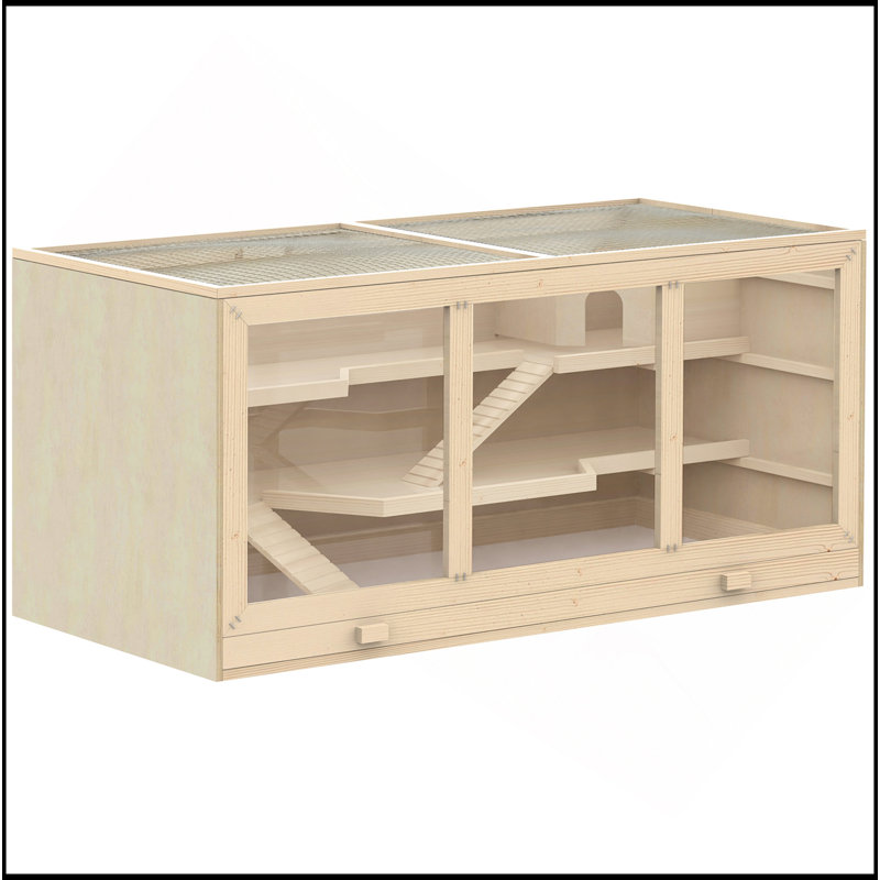 Très grande cage à hamster en bois, cage à gerbille et autres petits animaux, hamster avec toit ouvrant, cabane, rampes