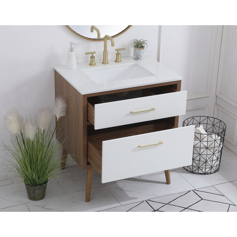 Burkley 30'' Single Bathroom Vanity with Engineered Marble Top, White