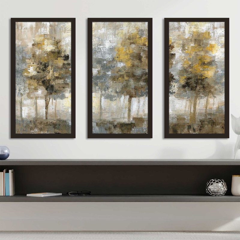 Linen Trees par Nan - peinture encadrée 3 pièces, L 52,5 po x H 33,5 po x P 1 po