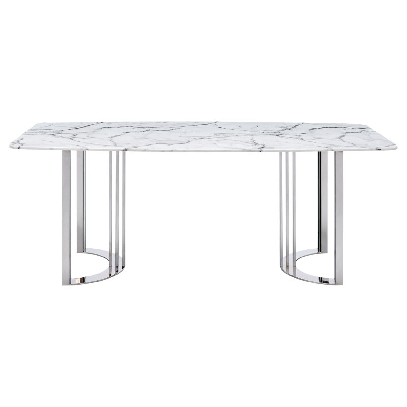 Matteson Rectangular with Stainless Steel Base Dining Table, Silver