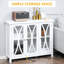 Buffet blanc, avec portes en verre géométriques, buffet élégant avec rangement blanc