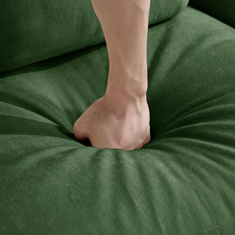 Canapés d'angle modulaires, modèle 4 places en chenille verte en forme de U, avec 2 poufs pour la maison