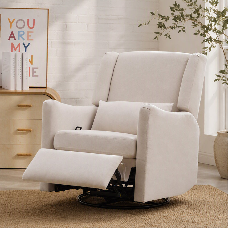 Fauteuil inclinable à bascule pivotant à oreilles de 29,5 po de largeur, fauteuil inclinable berçant et oscillant, fauteuil à bascule pour chambre à coucher, lin, beige