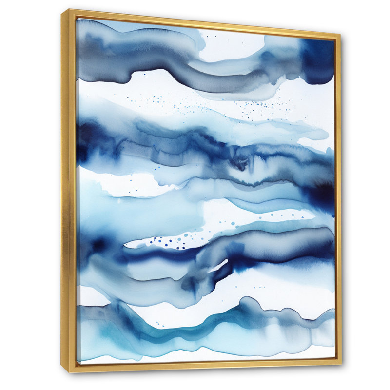 «Abstract Classic Blue Waves I» sur toile, Cadre flottant doré, H 40 po x l 30 po x P 1,5 po