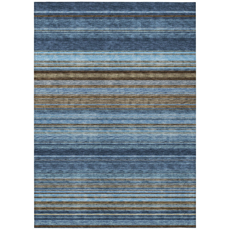 Navy and White Striped Rectangular Indoor/Outdoor Rug 2'6" x 3'10"