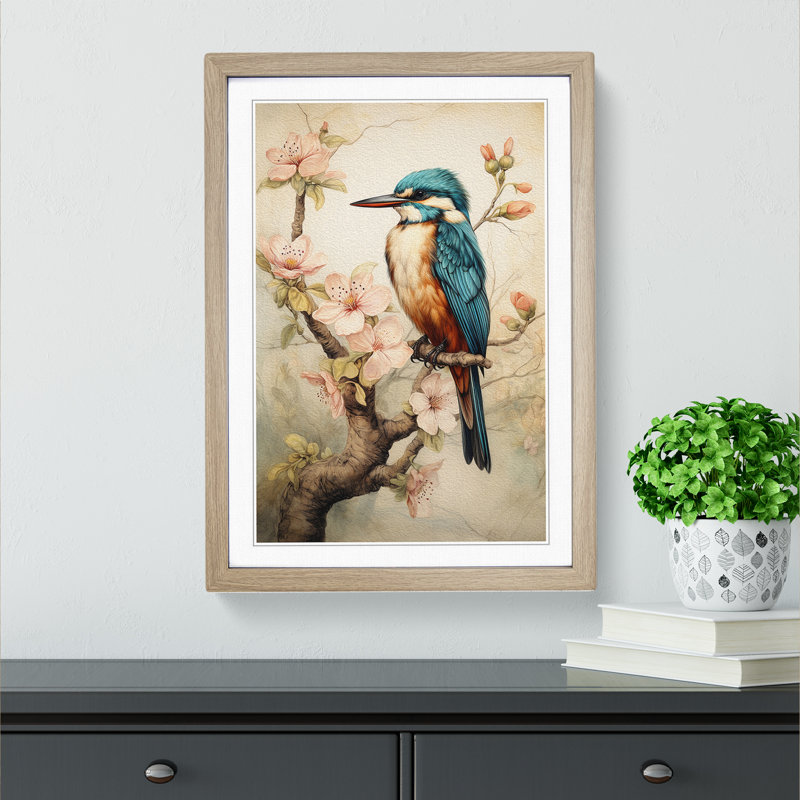 Kingfisher Victorian Art - Framed Print, Oak Framed, 64cm H x 46cm W x 2cm D