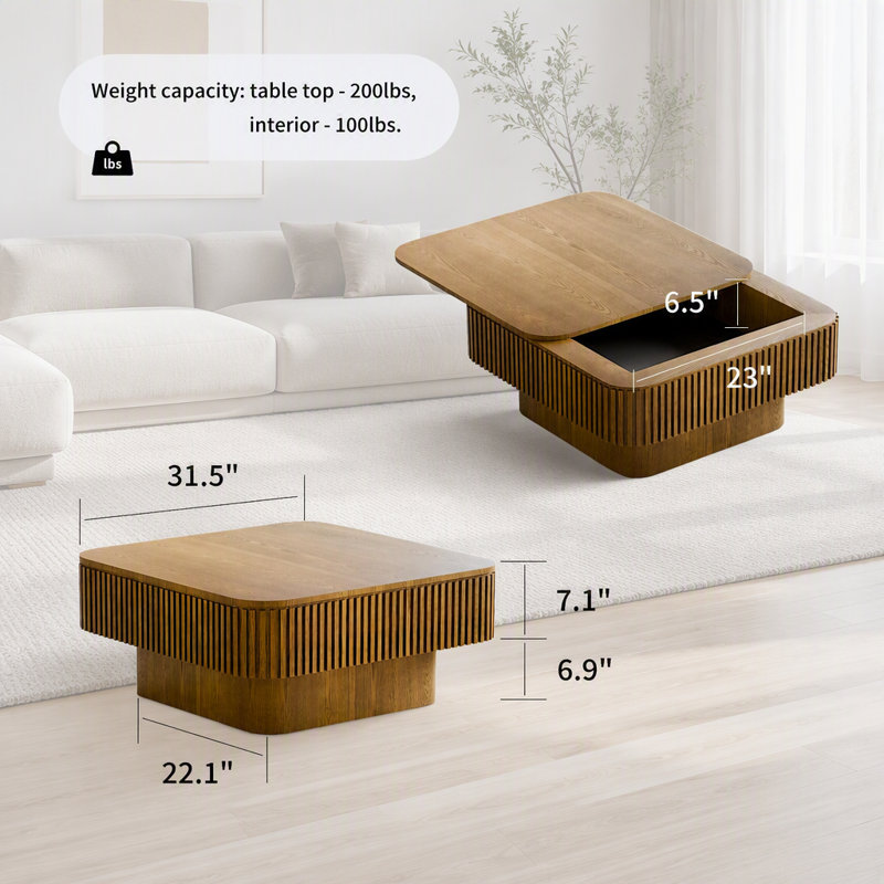 Table basse carrée avec rangement secret, 46.2 lbs, Brown