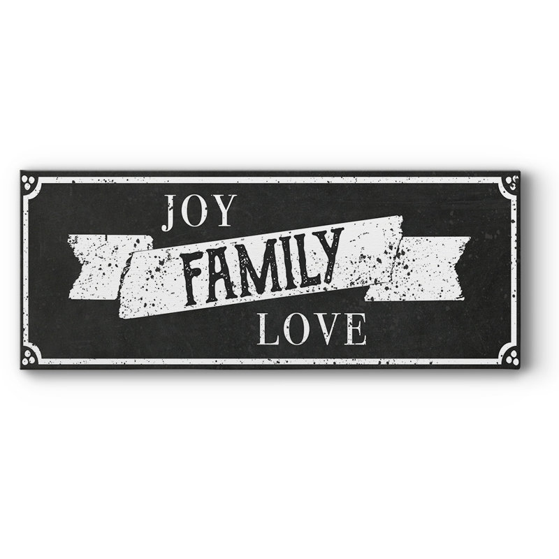 «Joy Family Love», art textuel sur toile, H 24 po x l 60 po x P 1,5 po