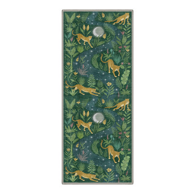Alcoa Aura Silk Animal Print Machine Washable Green / Yellow Indoor Area Rug with Non-Slip Backing