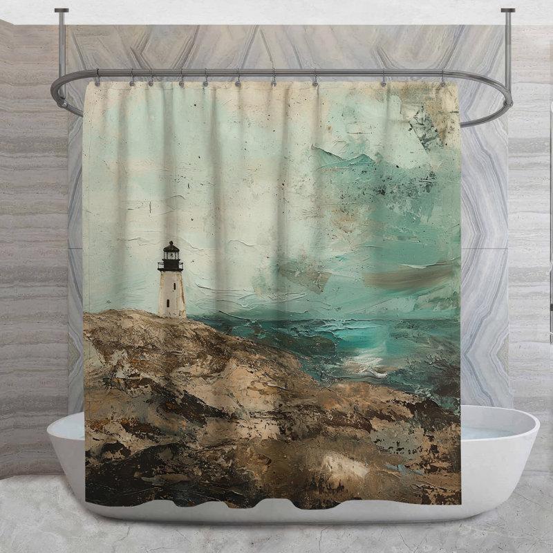 Rideau de douche phare - décor de salle de bain côtier rustique, H 73 po x l 70 po