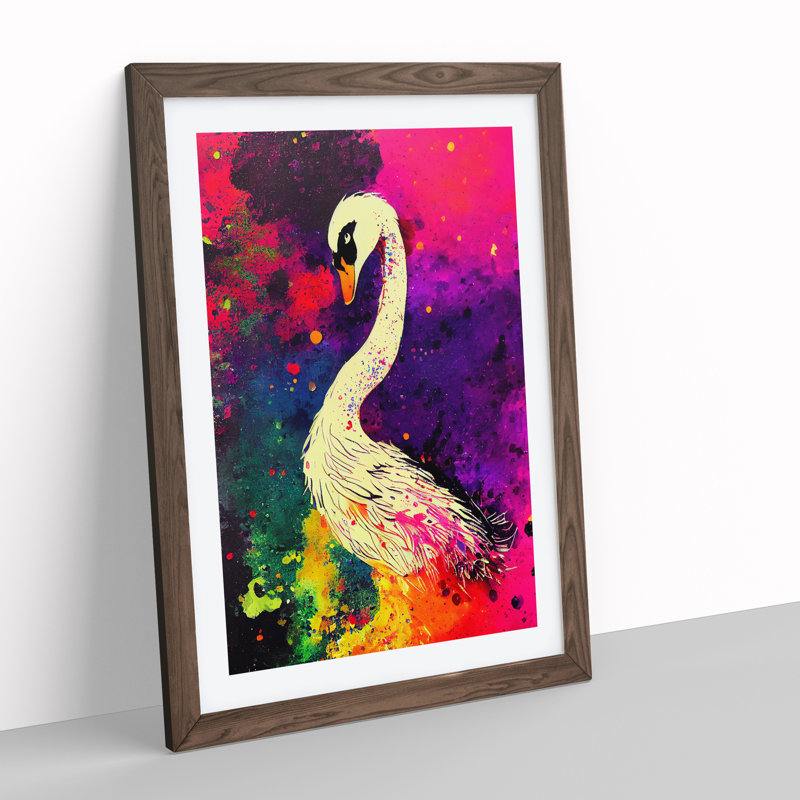 Swan Paint Splash - Framed Print, Walnut Framed, 64cm H x 46cm W x 2cm D