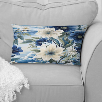 Coastal Blues White Flowers Blooms - Throw PillowAbstract Coral Reef Multicolor Azure - Throw Pillow