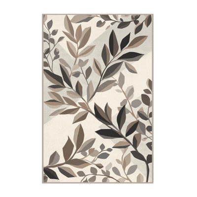 Machine Washable Ottwell Olive Branch Coastal Geometric Rug in Beige – Beige Binding