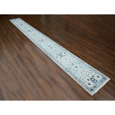 2'6"x23'10" Gray Oushak Floral Motifs Wool XL Runner Hand Knotted Rug D540F02029B64A7A829FBF7C9F07E41B