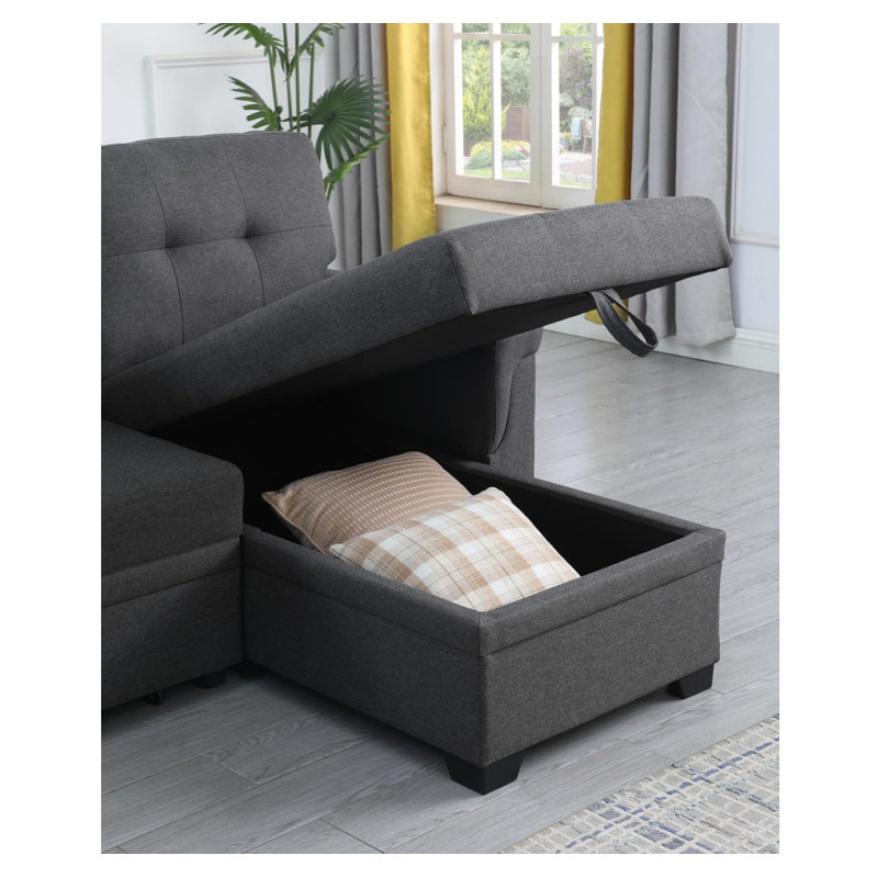 Canapé-lit modulaire réversible 84 po en lin gris foncé