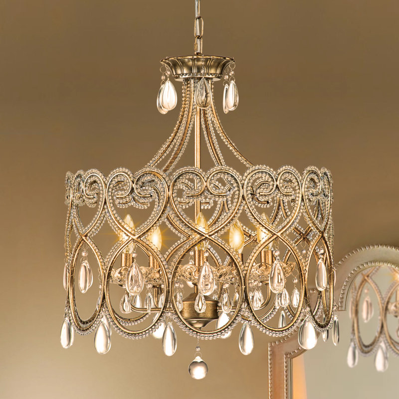 Dzesika 5 - Light Distressed Metal with Crystal Candle Style Drum Chandelier