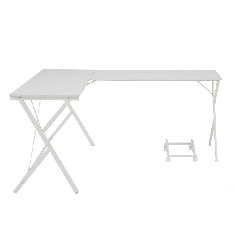 L-Shaped Computer Desk With Spacious Corner Design And Sturdy X-Frame Base, White