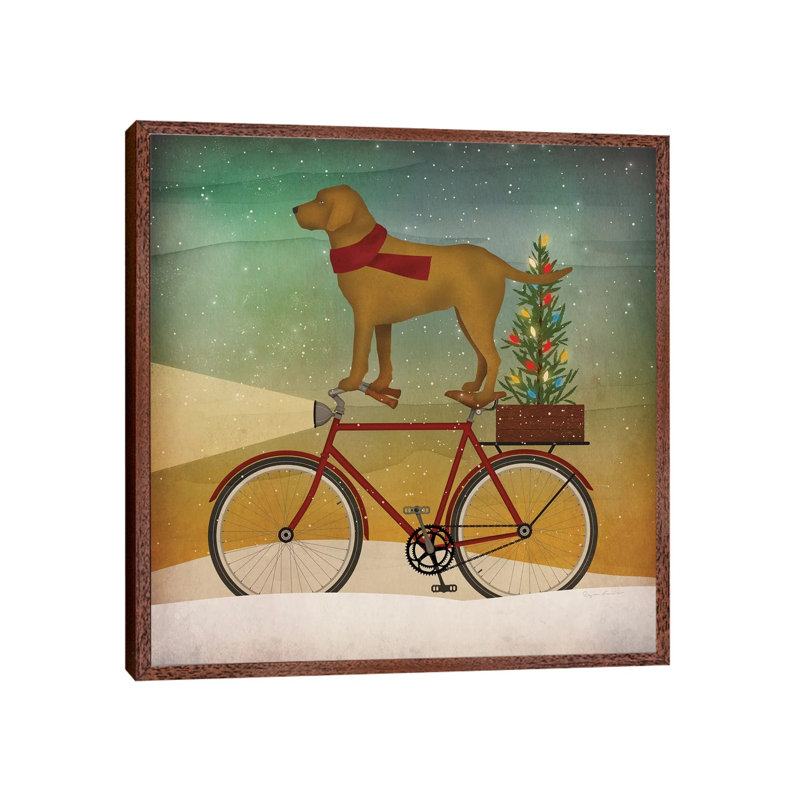 Yellow Lab On Bike Christmas by Ryan Fowler - Gallery-Wrapped Canvas Giclée on Canvas, Classic Wood Framed
