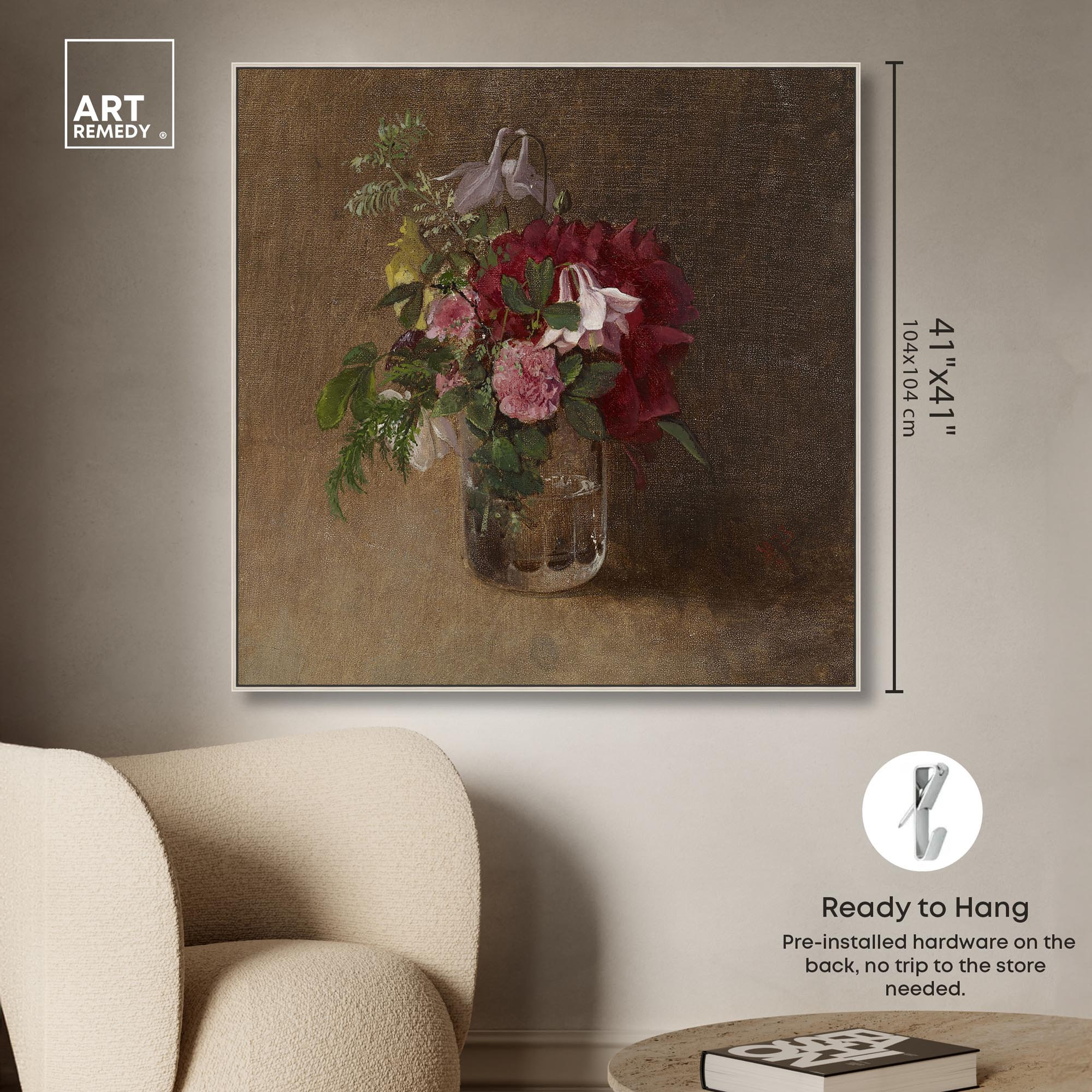 Flowers In A Glass Canvas Flower Vase Glam Wall Art by Art Remedy, Silver Framed, 41" H x 41" W