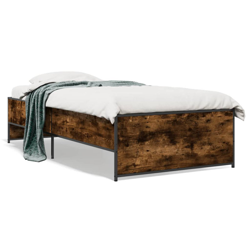 Vidaxl Bed Frame And Metal, Single (3'), Smoked Oak