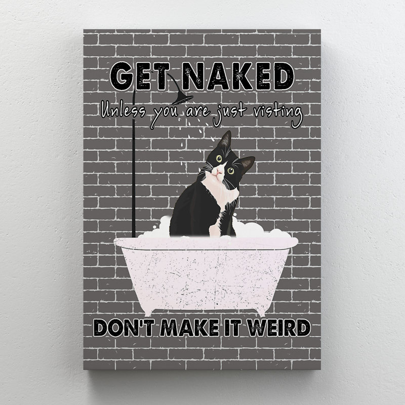 Chat noir dans le bain noir - Toile tendue avec la galerie «Get NUE» - Illustration de salle de bain et de lessive, noir, blanc et gris