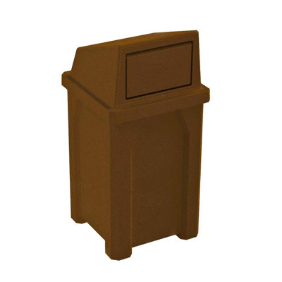Sturdy Essentials 32 Gallon Square Commercial Outdoor Trash Can With Push Lid | Great For Schools And Businesses - Brown Granite