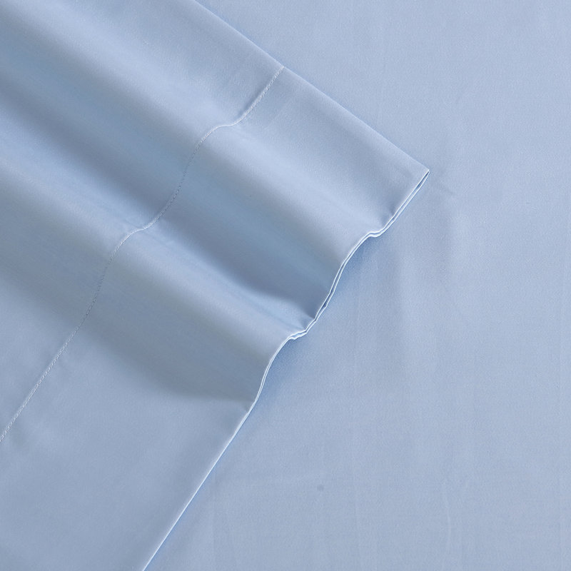 Laura Ashley Cotton Sateen Blend Solid Sheet Set, Queen, Blue