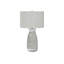 Lampe de table moderne en céramique avec base texturée grise et blanche, abat-jour en lin beige et interrupteur à 3 voies