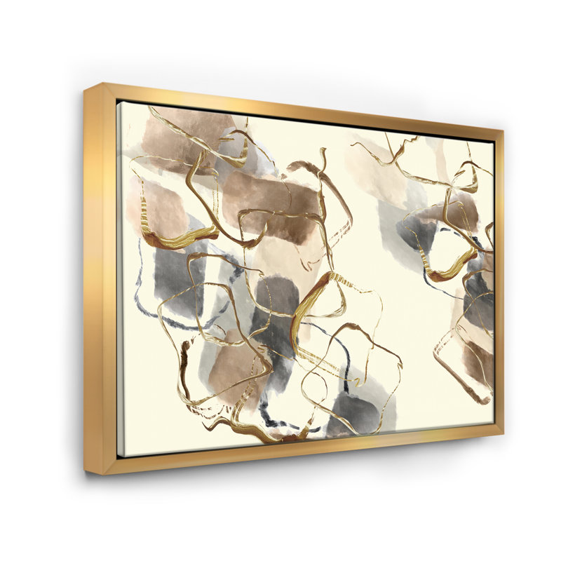 Gold Glam Squares V - reproduction d'art sur toile, Cadre flottant doré, H 36 po x l 46 po x P 1,5 po