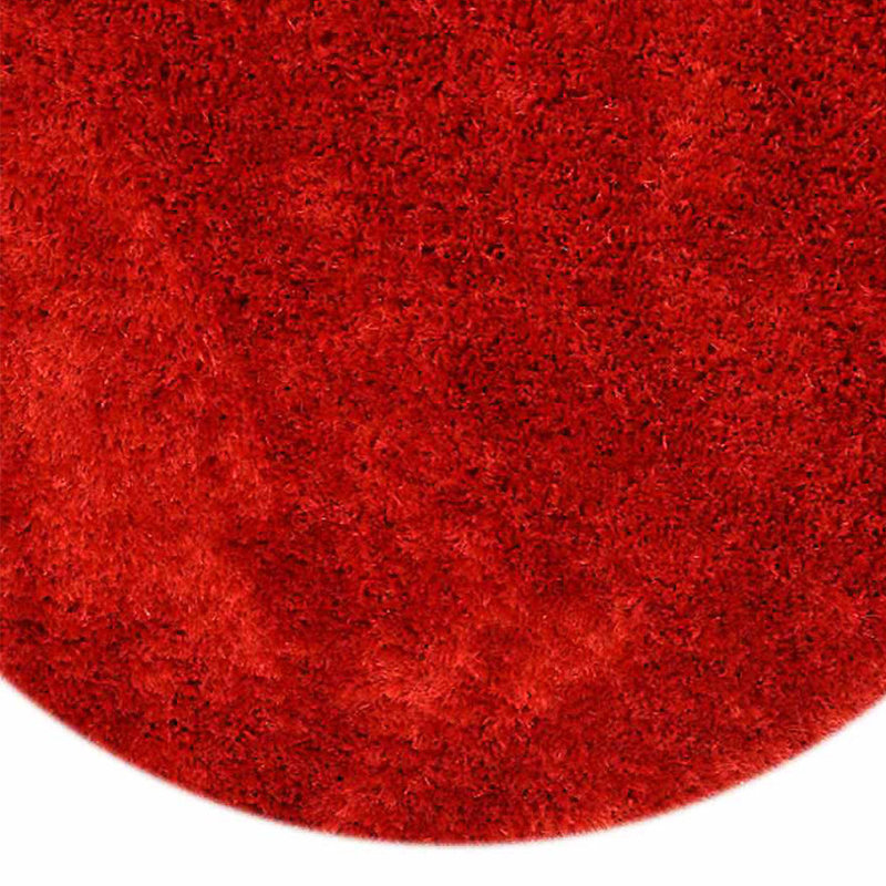 TAPIS DE SECURITÉ POLYESTER TENDU À LA MAIN DE PREVOR PREVOR: Rond | Rouge | Conception solide | Tapis de salon, chambre à coucher