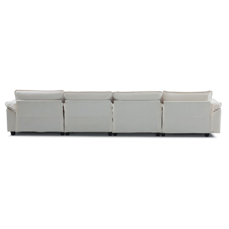 Latitude Run® 4-Seat Sectionals With 2 Ottoman, White Chenille