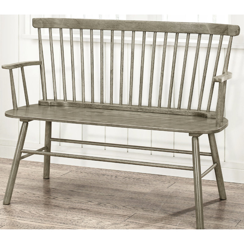 Banc en bois gris à dossier fuselé pour chaise d'intérieur en bois avec accoudoirs