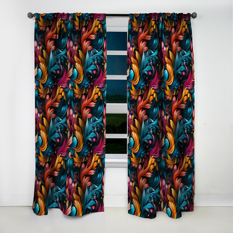 Mélange de motifs artistiques Boho II - rideau floral - rideau occultant floral - 1 panneau, L 52 po x L 120 po
