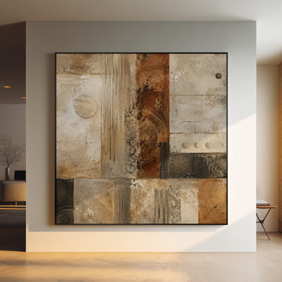 Extra Large Wall Art Fabric Print - Brown Vintage Figure Collage Traditional Living Room Decor - "Frame Assembly Required (Unfinished Frame)"