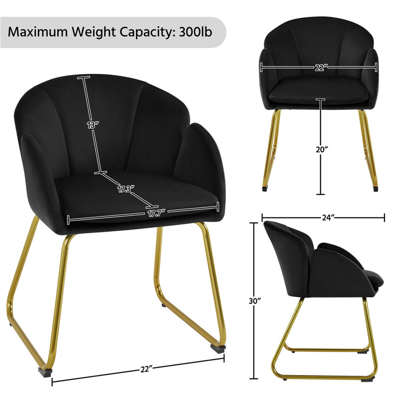 Fauteuil d'appoint moderne Fitchburg 30"H en velours avec dossier capitonné et pieds en métal, Noir