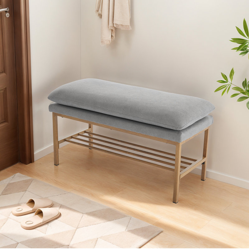 End Of Bed Bench With Shelf, Gray